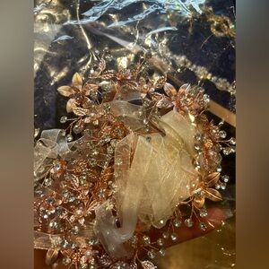 Rose gold crystal wedding special occasion dress sash belt flowers